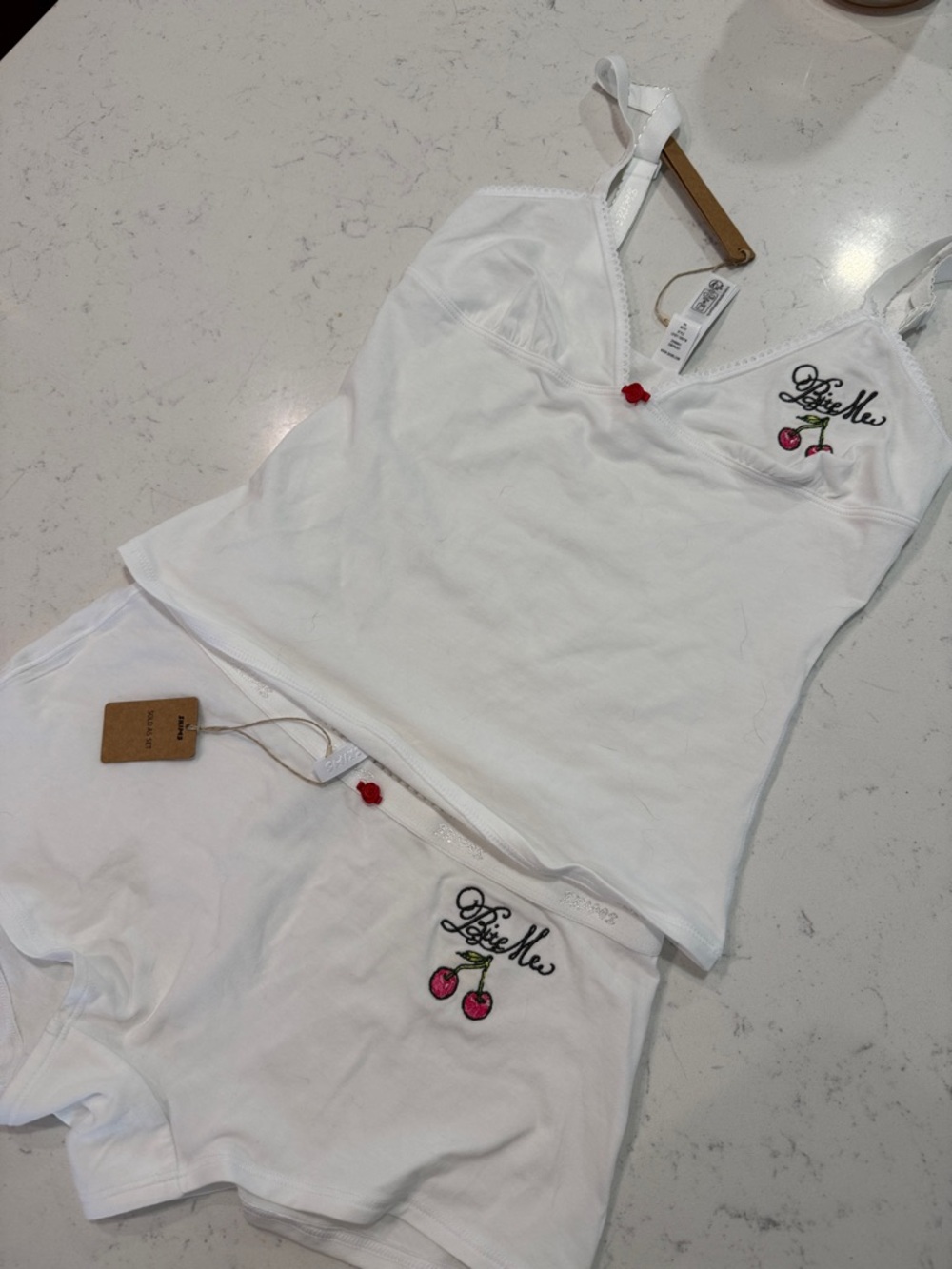 SKIMS White Cherry Embroidered Tank & Shorts Pajama Set